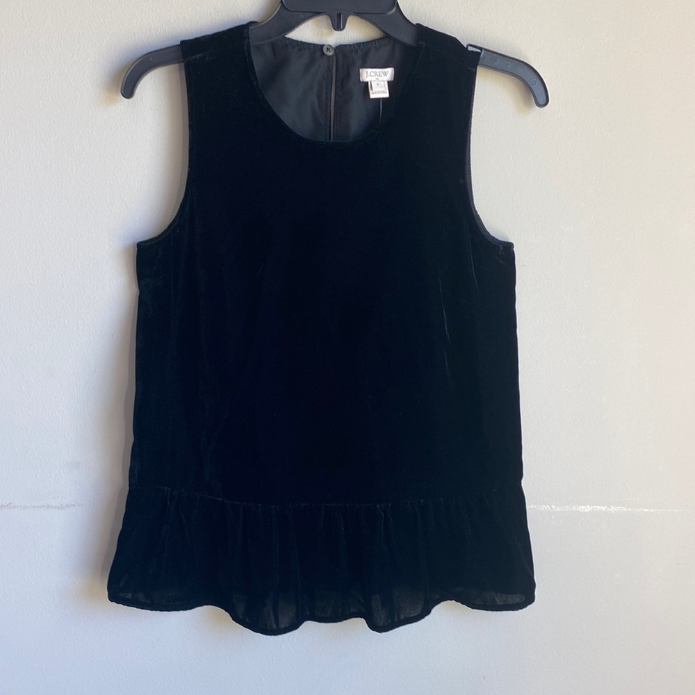 NWT J Crew black velvet peplum top size 0